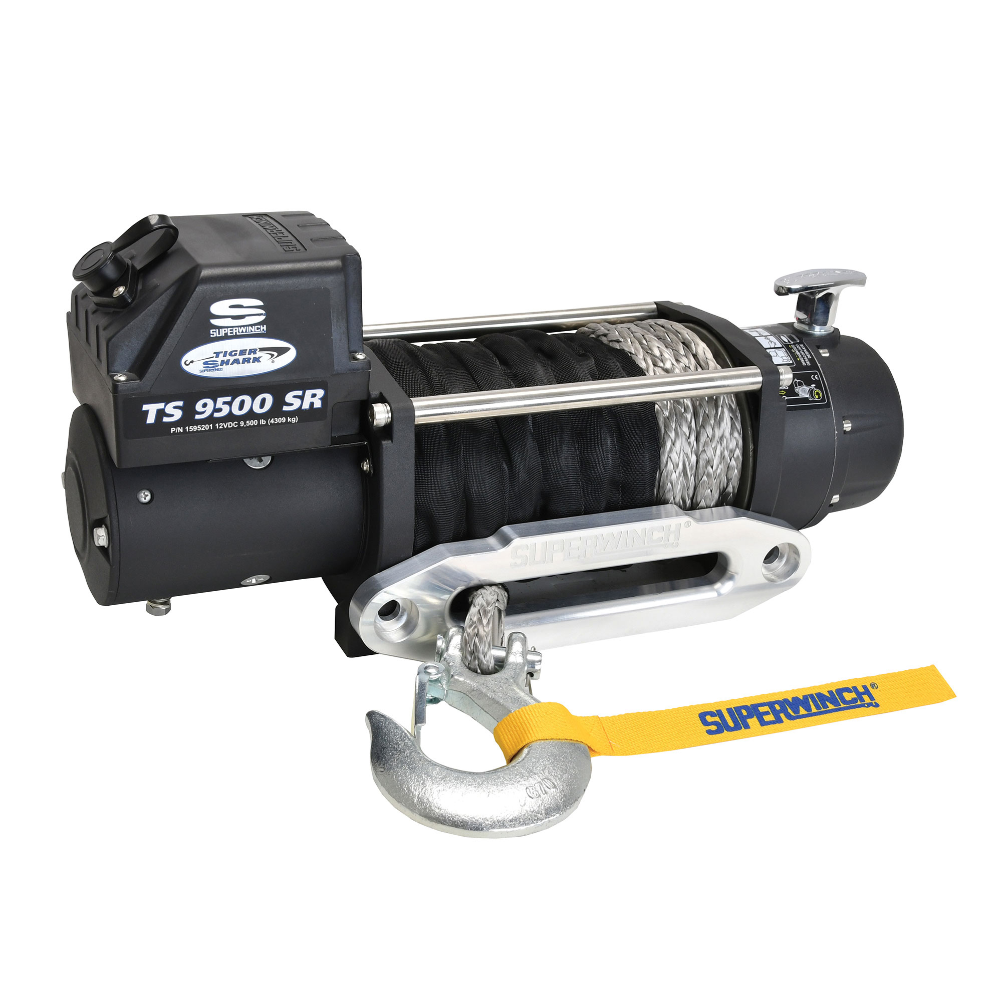 Tiger Shark 9500SR 9500 lb 12V DC Winch with Synthetic Rope Black